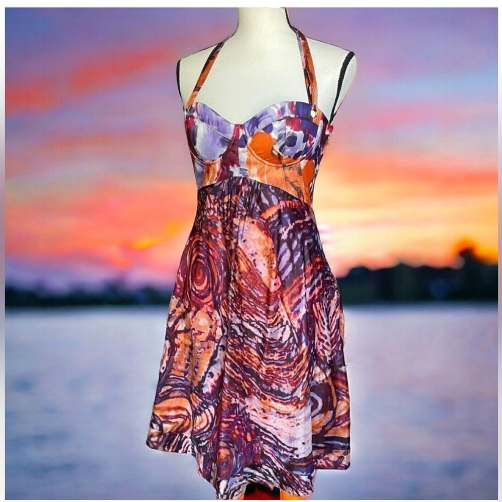 Marciano Multicolor orange purple Halter silk Dress